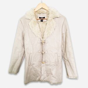 Vintage Y2K faux suede fur penny lane toggle beige jacket size small